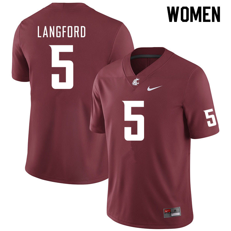 Women #5 Derrick Langford Washington State Cougars College Football Jerseys Sale-Crimson